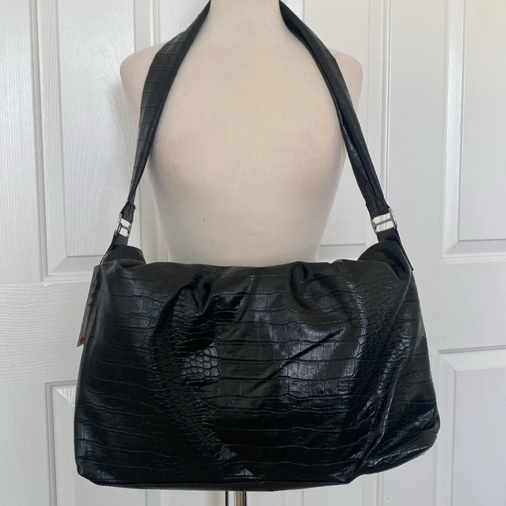 Zara Vegan Leather Black Croc Tote Bag New - Picture 5 of 11